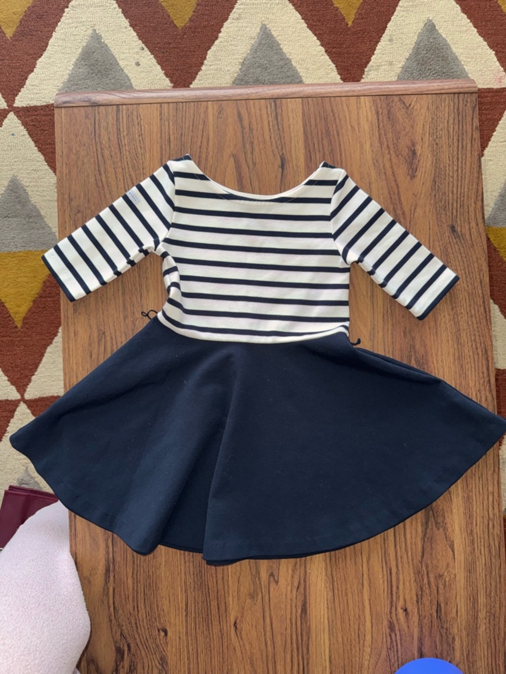 Polo Ralph Lauren Girls Striped Fit & Flare Dress Navy Cream Size 4/4T